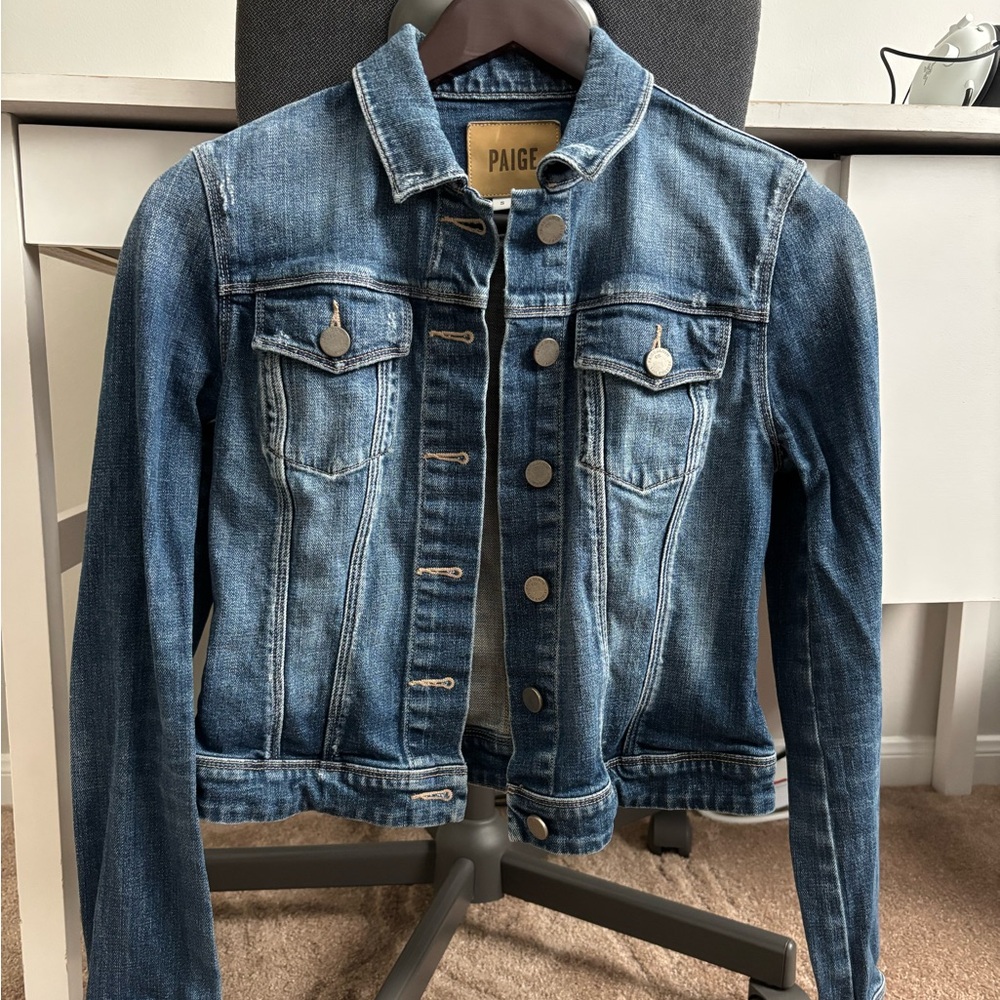 Paige Distressed Blue Jean Denim Jacket Size Small